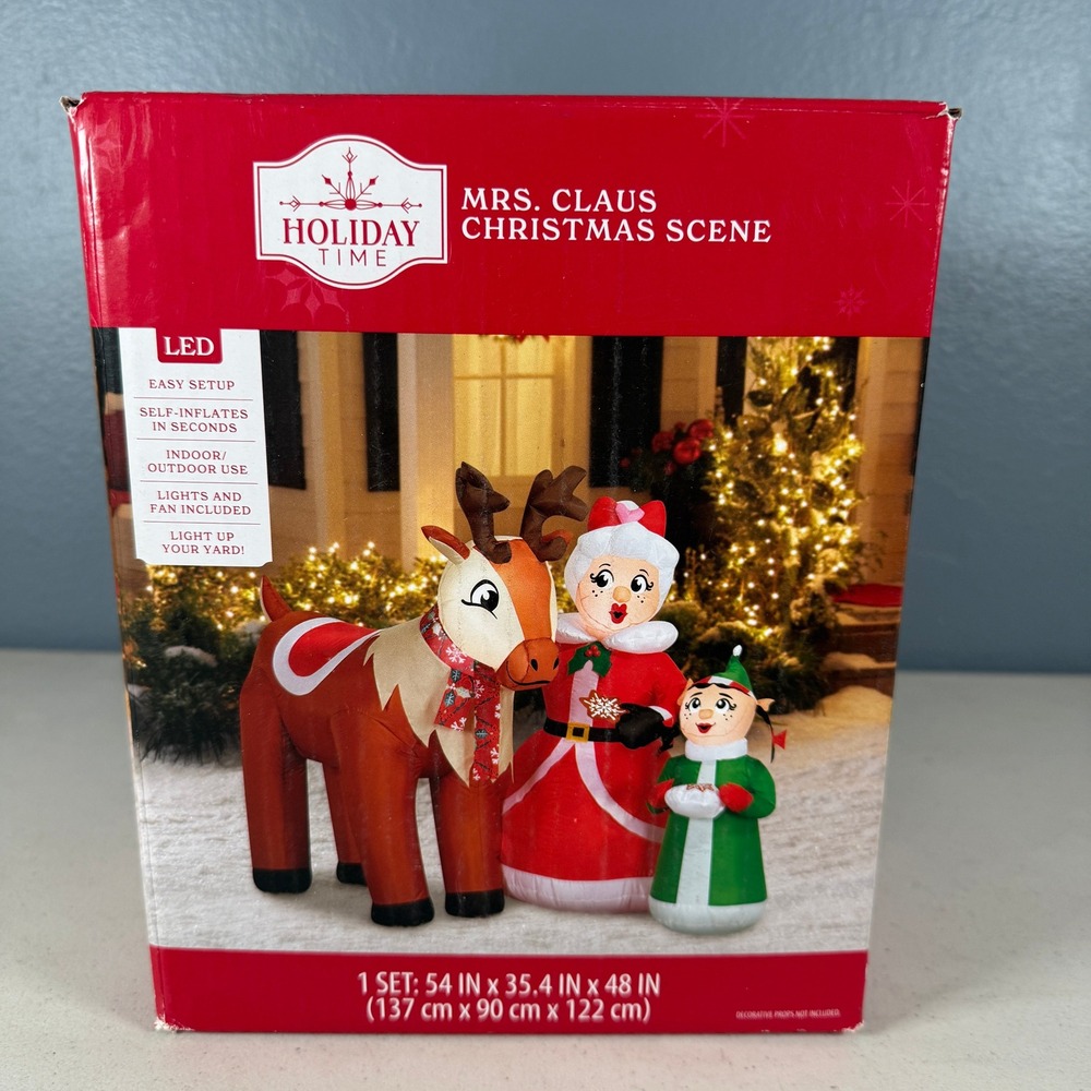 Holiday Time‎ Mrs Claus Christmas Scene Inflatable LED 4ft Reindeer Elf 887128